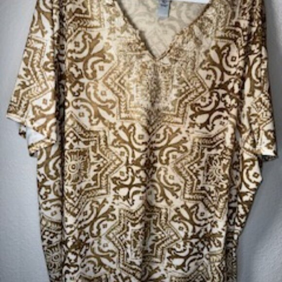 Catherines Blouse Womens Plus Size 4X White Yellow Boho Embellished Short Sleeve - Picture 6 of 6